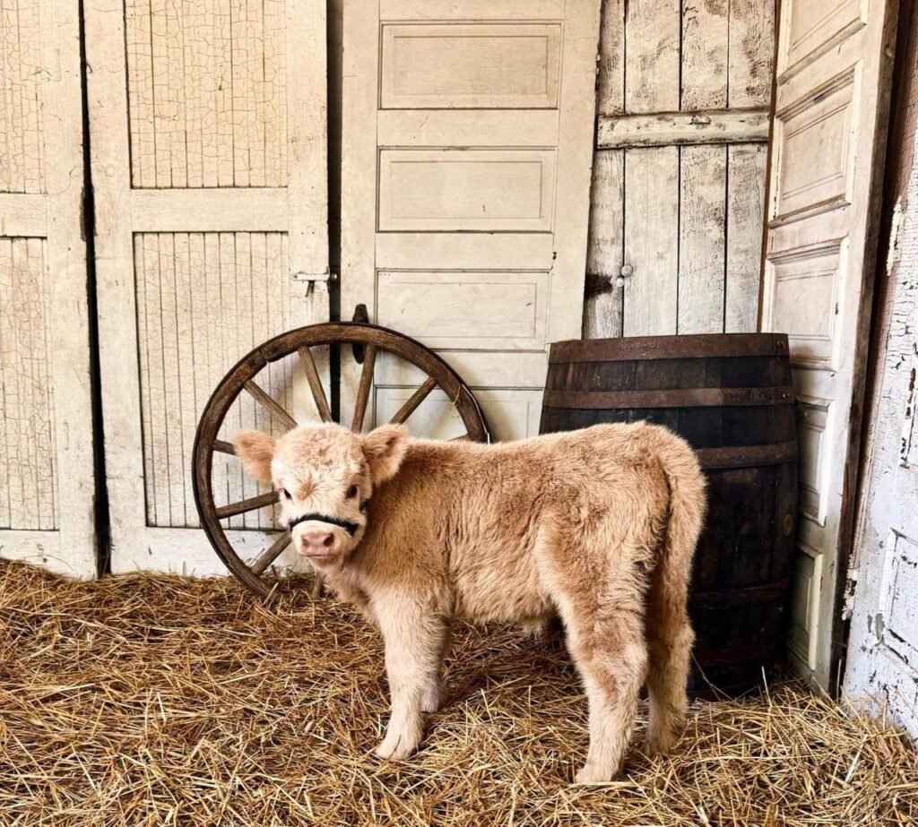 Highland cow with young calf